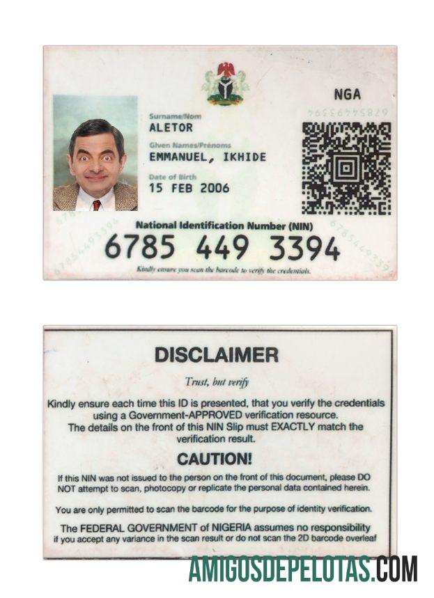 Nigeria National ID Card exemplo